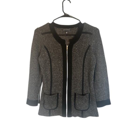Banana Republic Gray Black Silk Blend Sweater Knit Full Zip Jacket Women Sz S - Picture 1 of 9